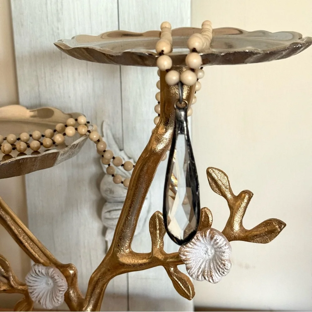 Elegant Cream Beaded Necklace with Vintage Italian Teardrop Crystal, 46” - Picture 3 of 6